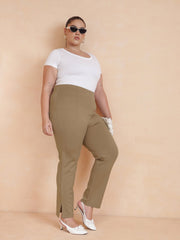 Women Tan Roma Side Slit Jegging