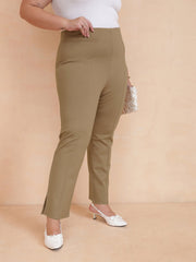 Women Tan Roma Side Slit Jegging