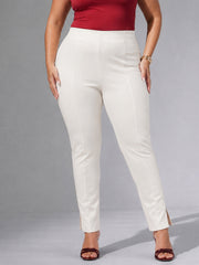 Women White Roma Side Slit Jegging