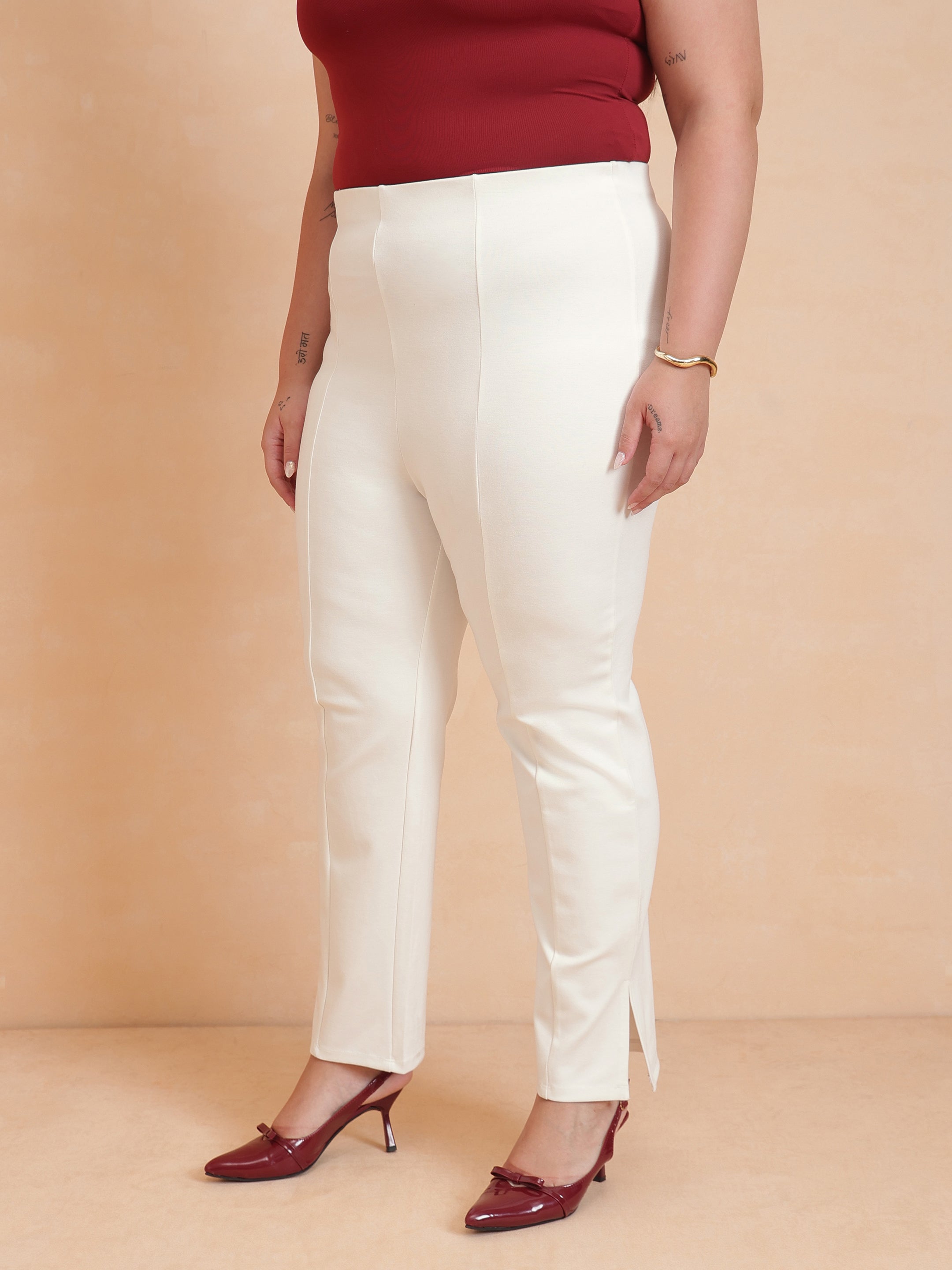DesiQlo White Roma Side Slit Jegging - White