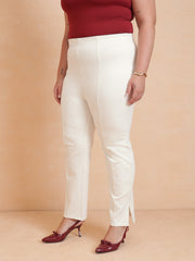 Women White Roma Side Slit Jegging