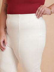 Women White Roma Side Slit Jegging
