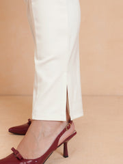 Women White Roma Side Slit Jegging