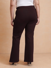 Women Burgundy Roma Front Metal Trim Bell Bottom Pants