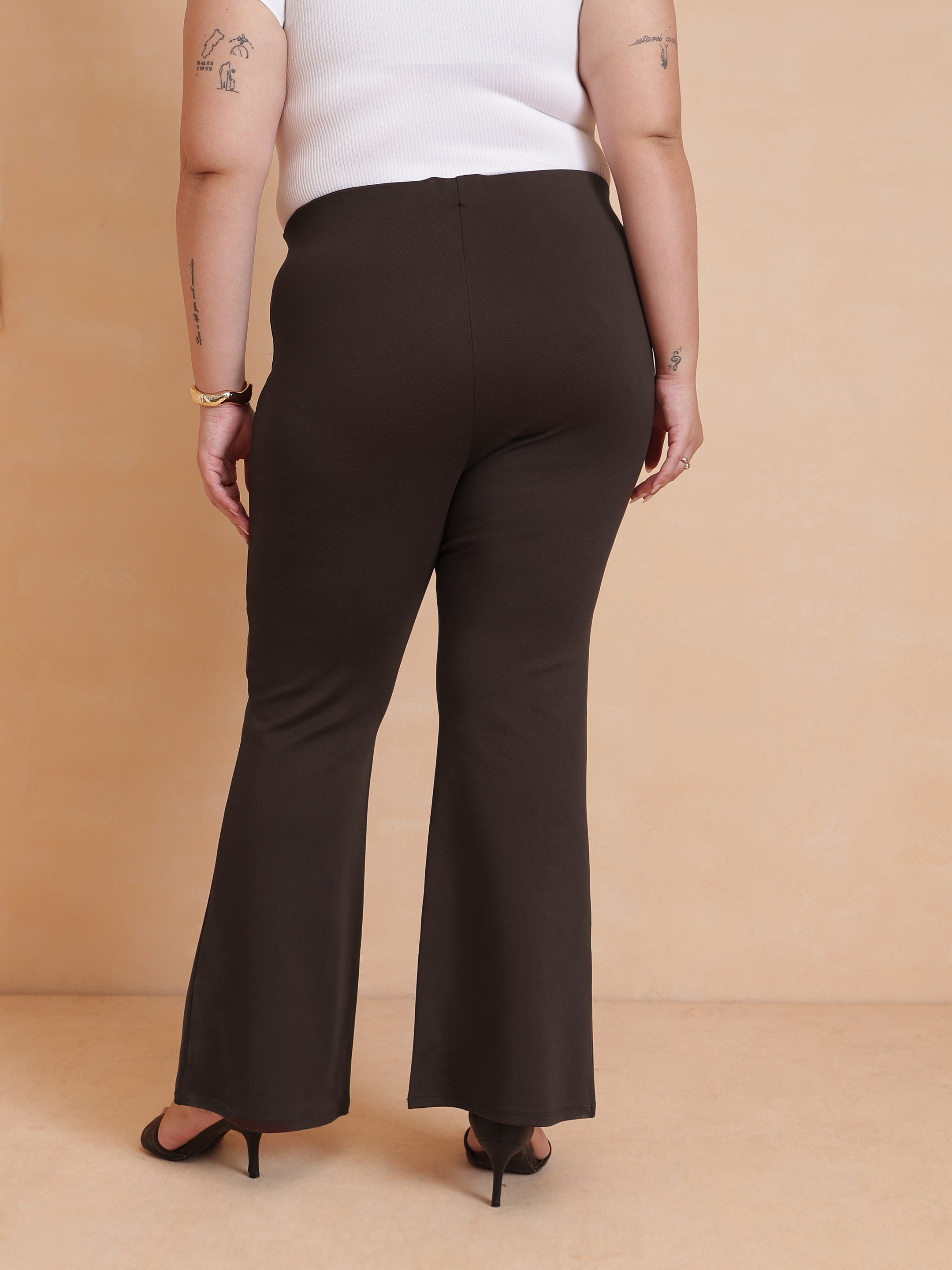 DesiQlo Coffee Brown Front Flap Bell Bottom Pants - Brown