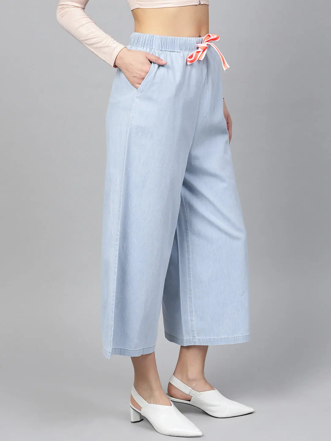 Blue Denim Neon Drawstring Pants - Women's Western Wear