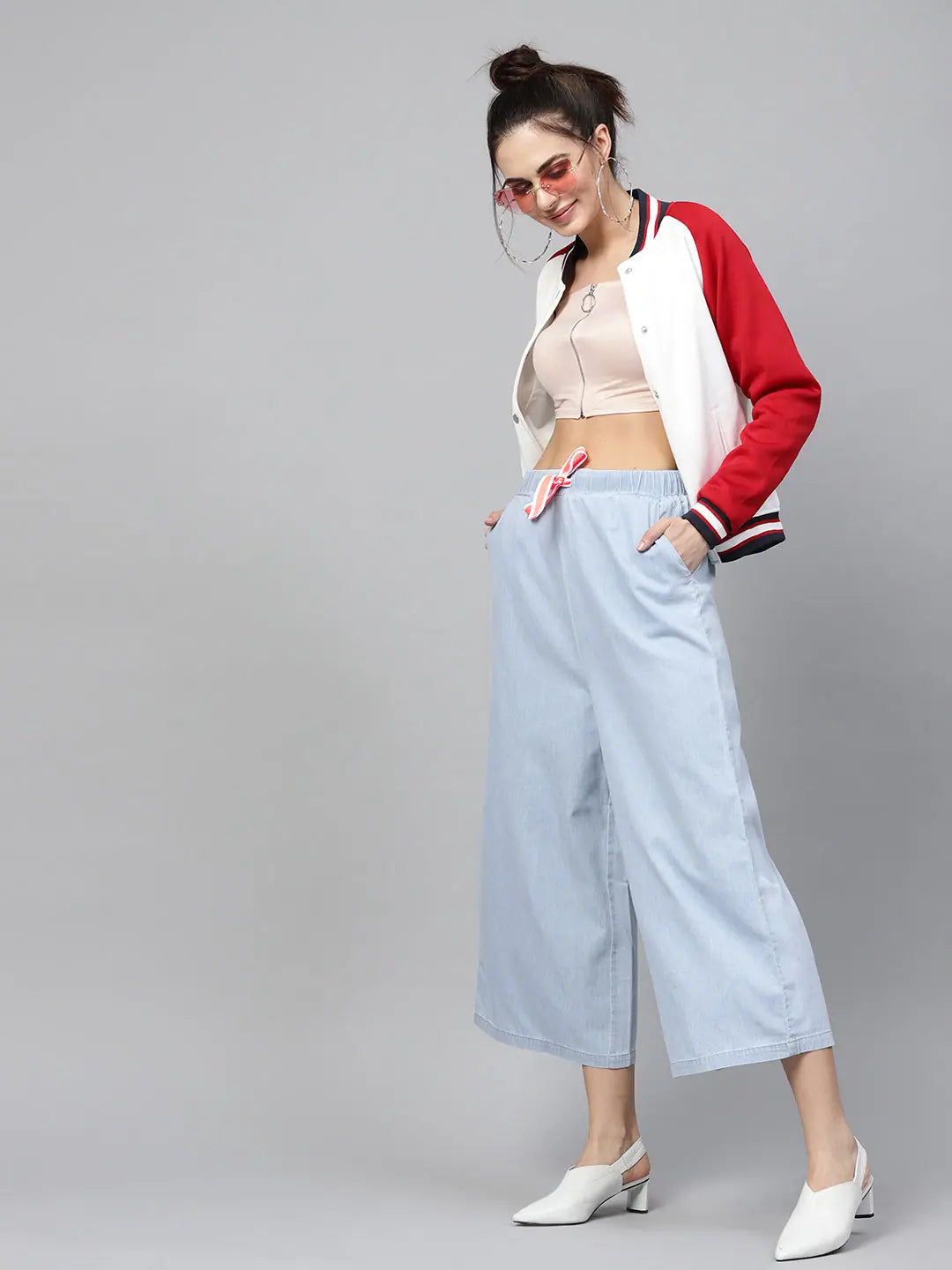 Blue Denim Neon Drawstring Pants - Women's Western Wear
