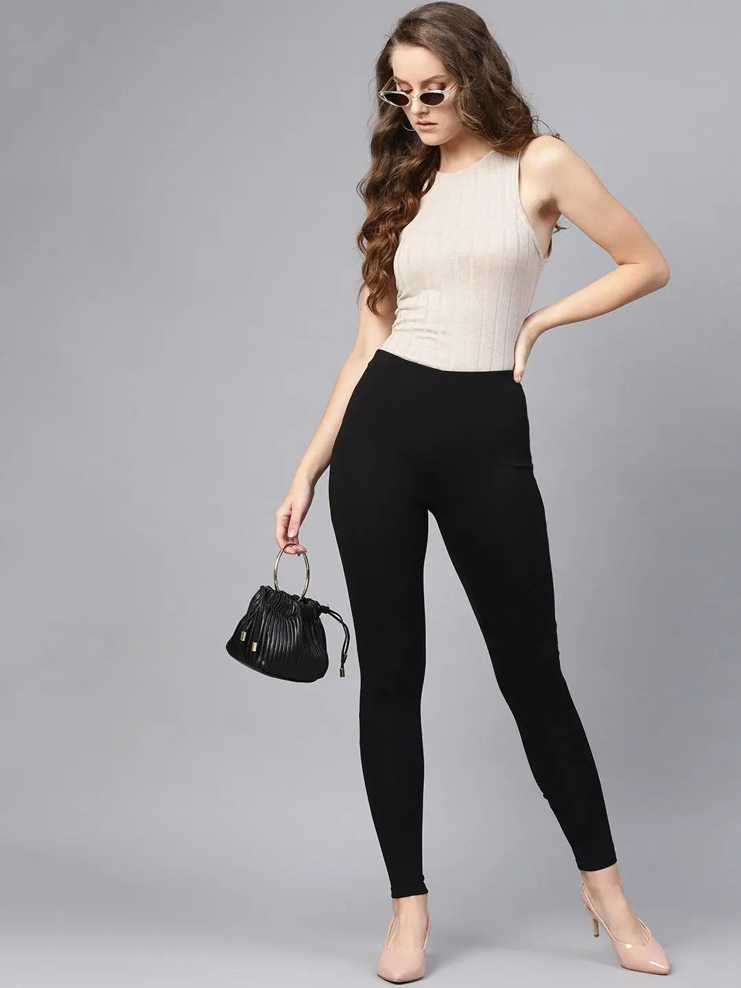 Black Knitted Jeggings - Women's Western Wear | Slim Fit