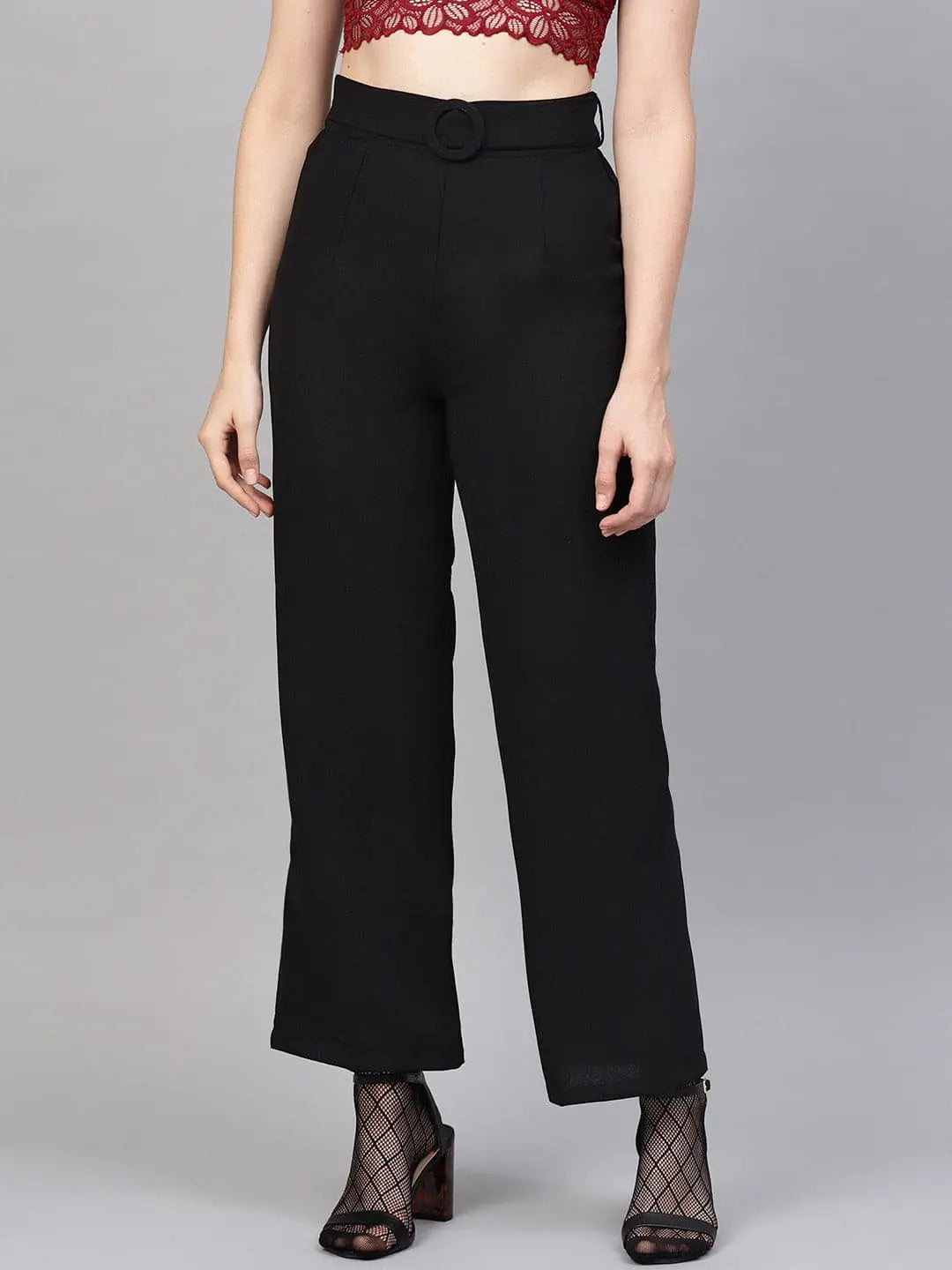 Black Flared Buckle Belted Pant - Women's Western Clothing