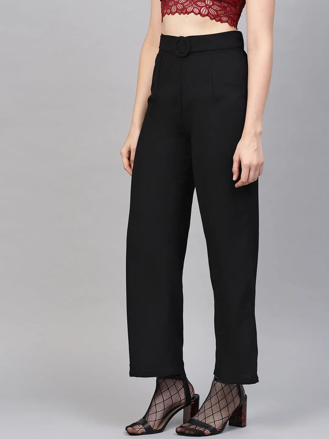 Black Flared Buckle Belted Pant - Women's Western Clothing