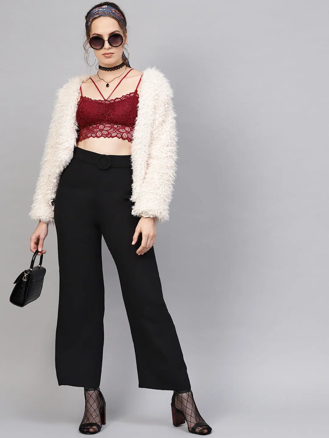 Black Flared Buckle Belted Pant - Women's Western Clothing