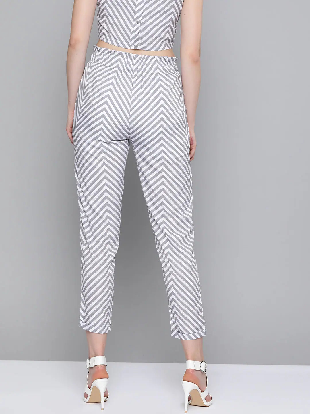 Grey Chevron Tapered Pant - Women's Belted Comfort Fit