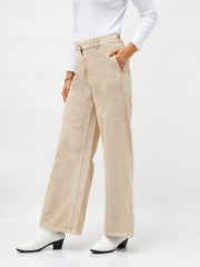 Women Beige Denim Flared Pants-SFPANT5300