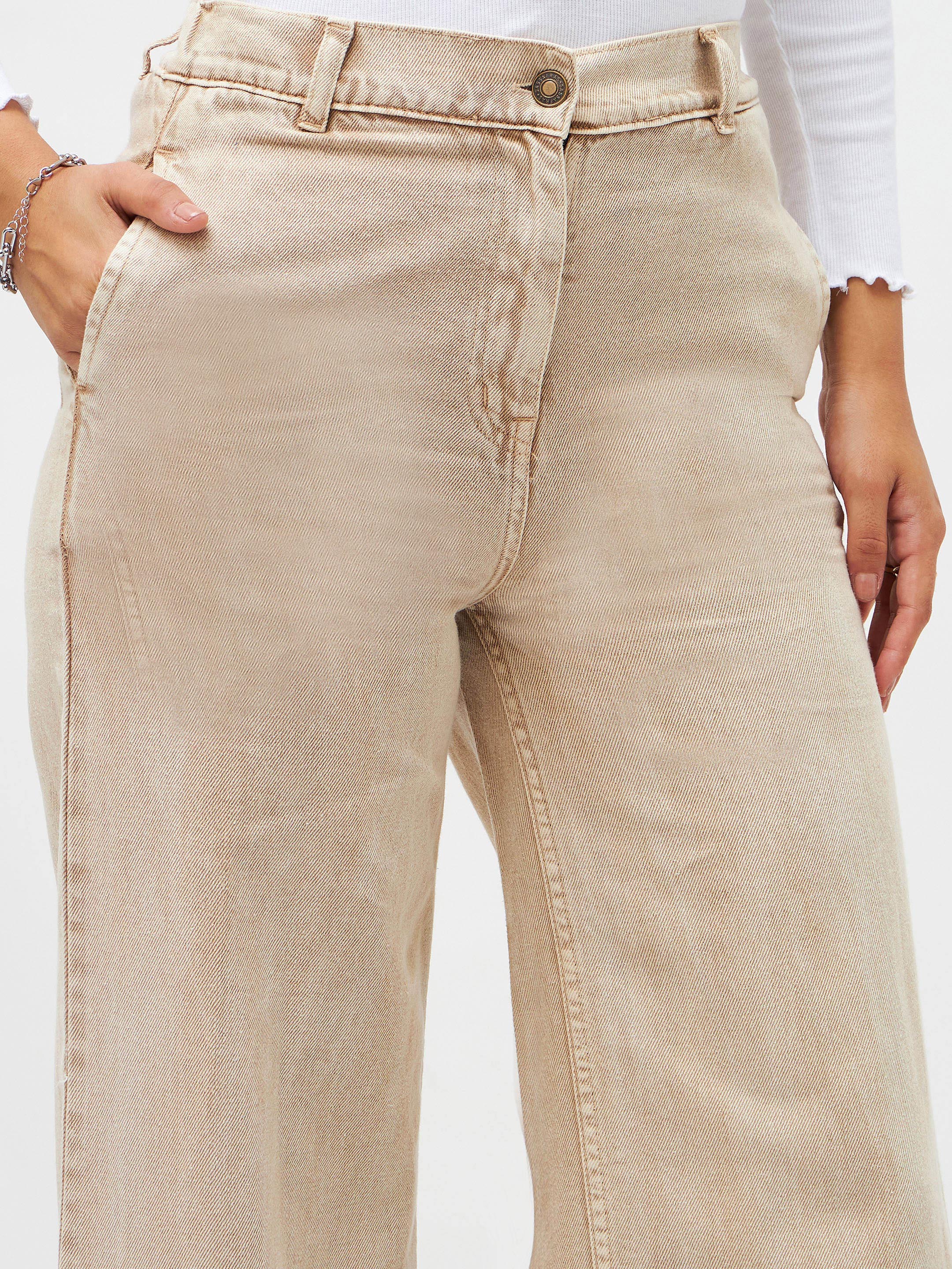Women Beige Denim Flared Pants-SFPANT5300