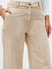 Women Beige Denim Flared Pants-SFPANT5300