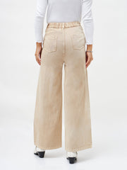 Women Beige Denim Flared Pants-SFPANT5300