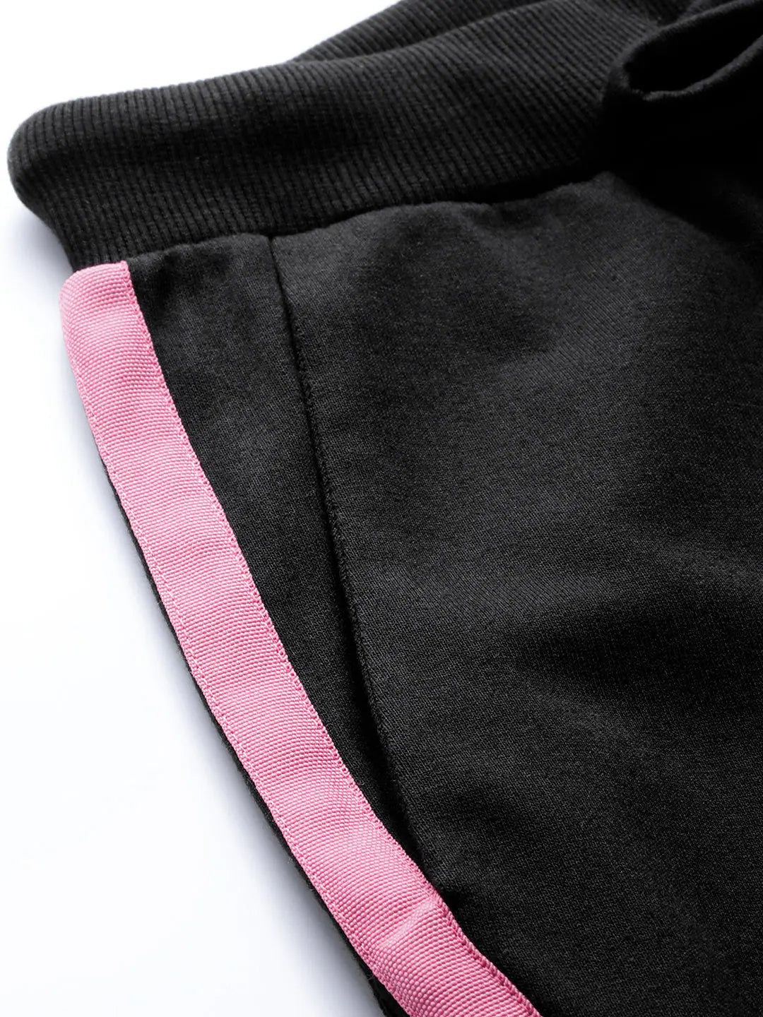 Black Terry Jogger | Contrast Side Tape Workout Pants for Women