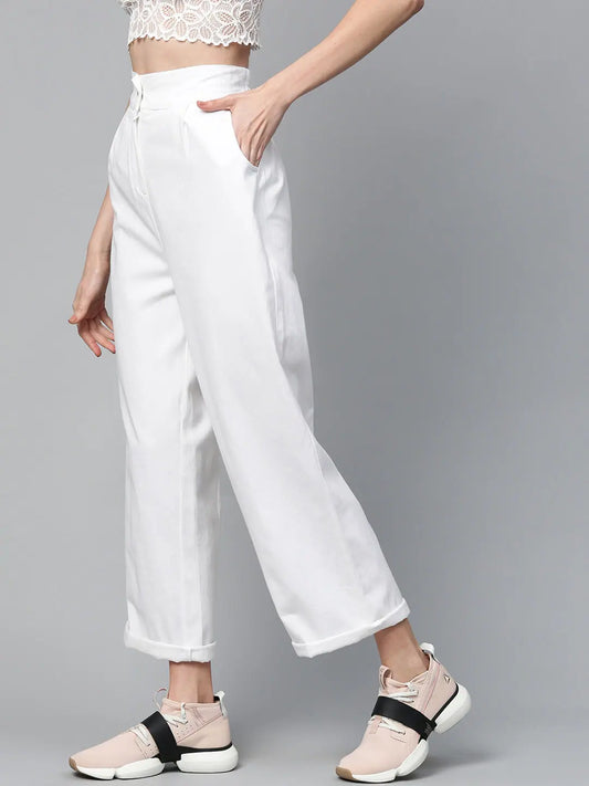 White Twill Wide Leg Pants 1080