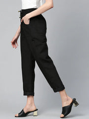 Black Corduroy Street Style Drawstring Pants
