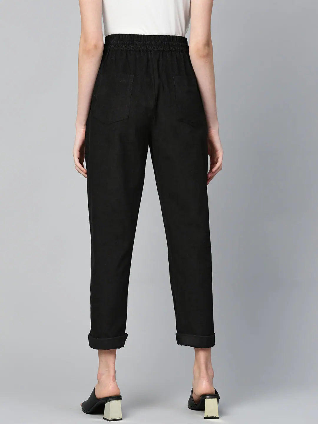 Black Corduroy Drawstring Pants - Women's Western Outfits