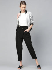 Black Corduroy Street Style Drawstring Pants