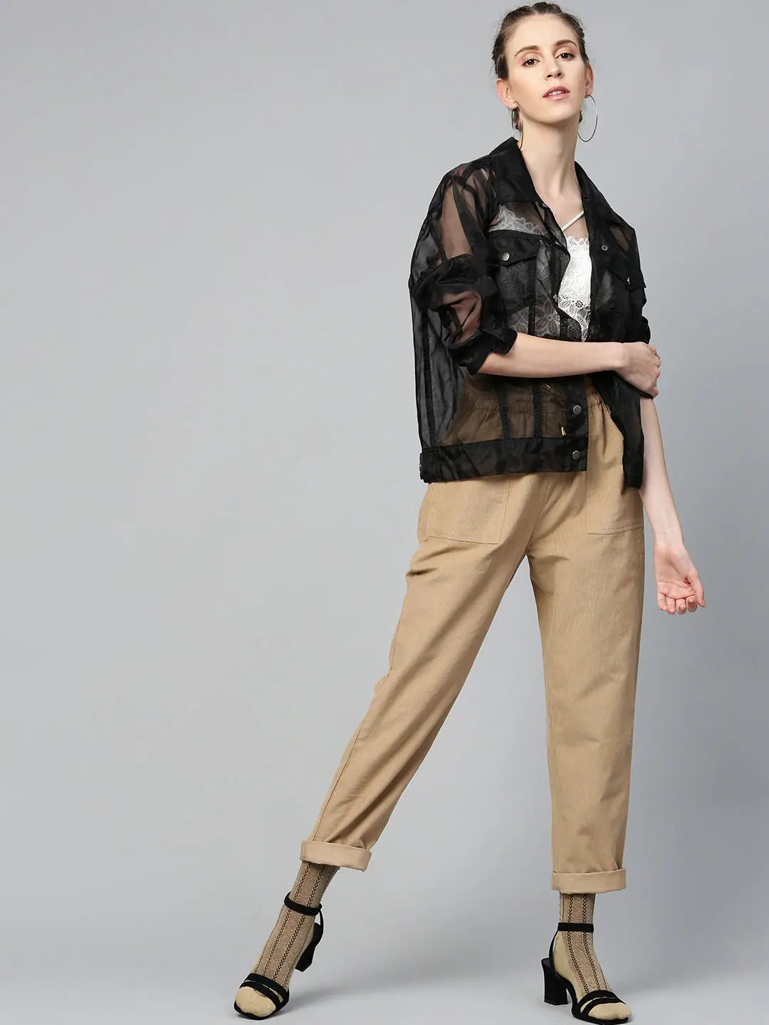 Beige Corduroy Drawstring Pants - Women's Western Clothing