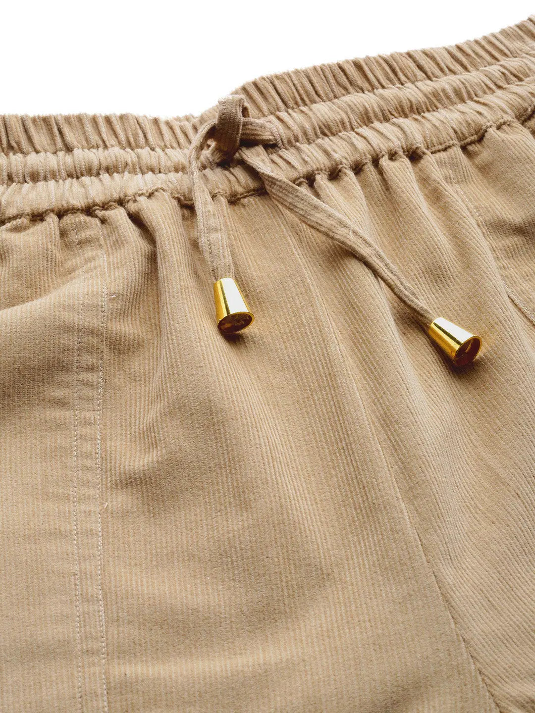 Beige Corduroy Drawstring Pants - Women's Western Clothing