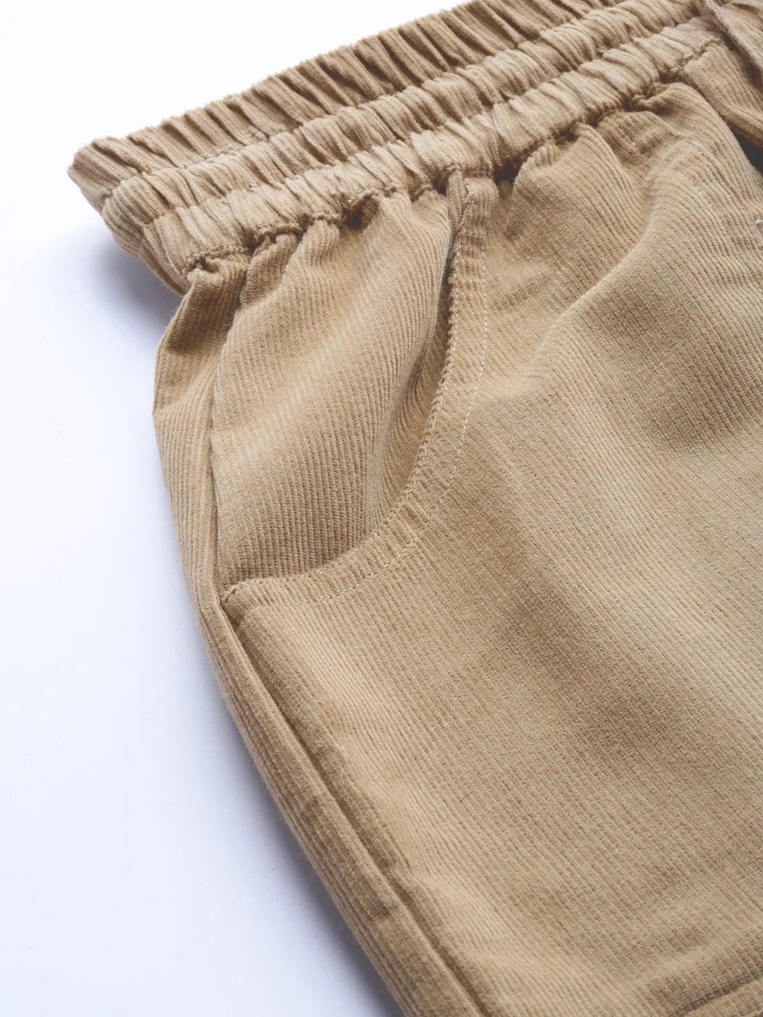 Beige Corduroy Drawstring Pants - Women's Western Clothing