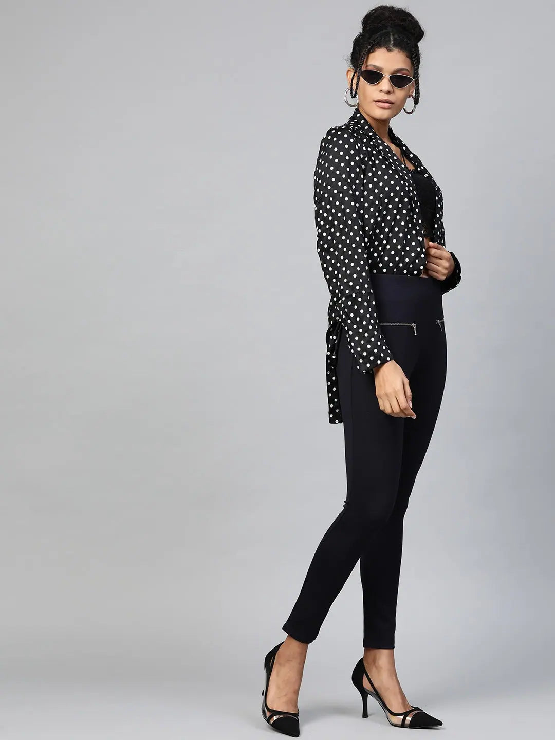 Navy Jeggings with Pocket Chain Detail | Comfortable Nylon Fit