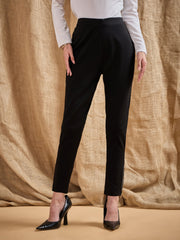 Women Black Zipper-at-Hem Jeggings-SFPANT5327