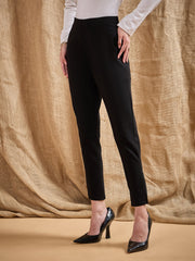 Women Black Zipper-at-Hem Jeggings-SFPANT5327