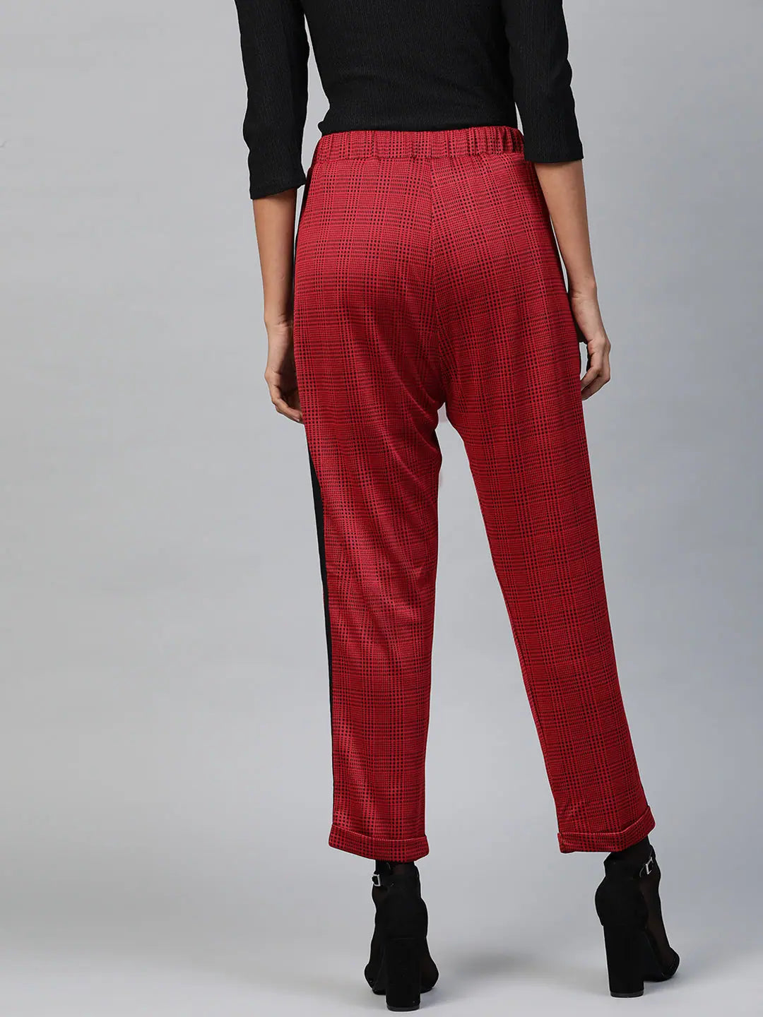 Red Check Jacquard Pants with Side Tape | Women's Lehenga Bottoms