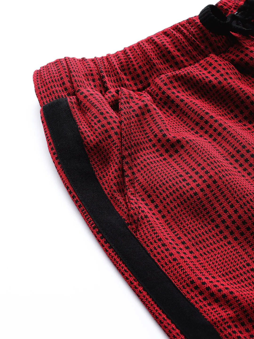 Red Check Jacquard Pants with Side Tape | Women's Lehenga Bottoms