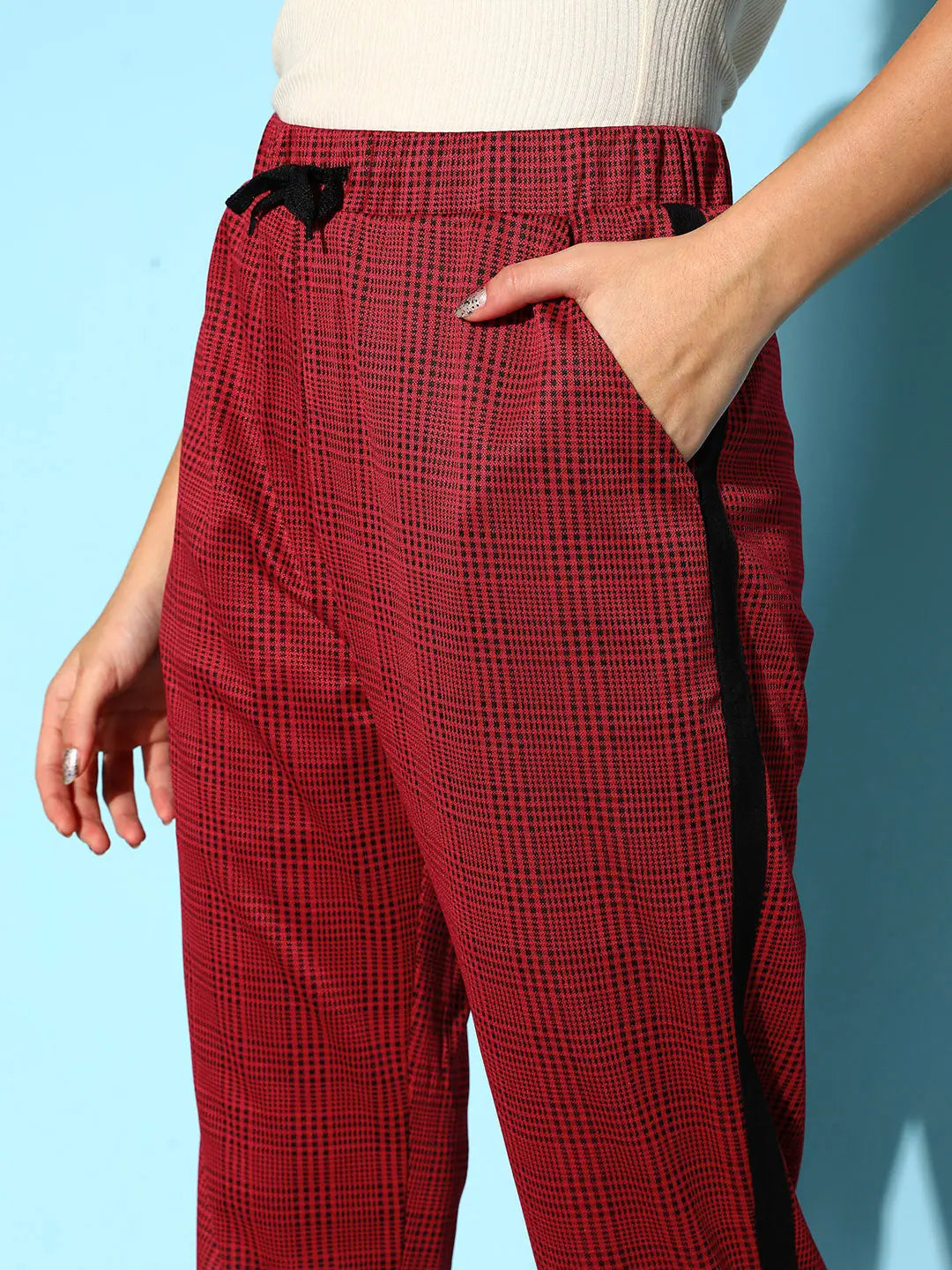 Red Check Jacquard Pants | Women's Western Clothing Online