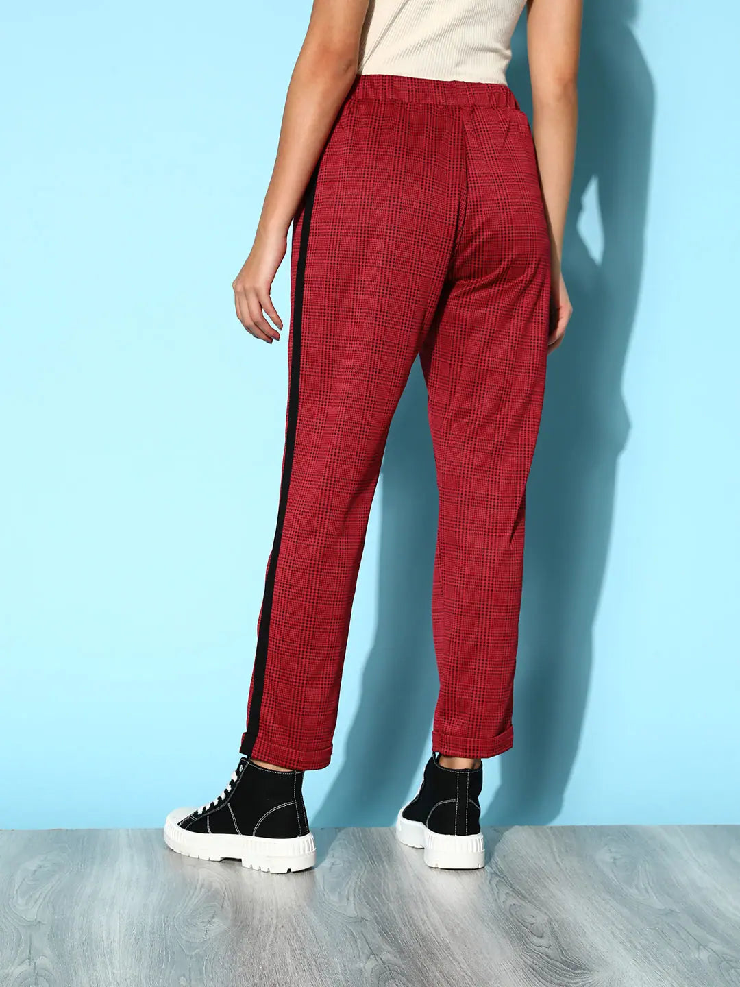 Red Check Jacquard Pants | Women's Western Clothing Online