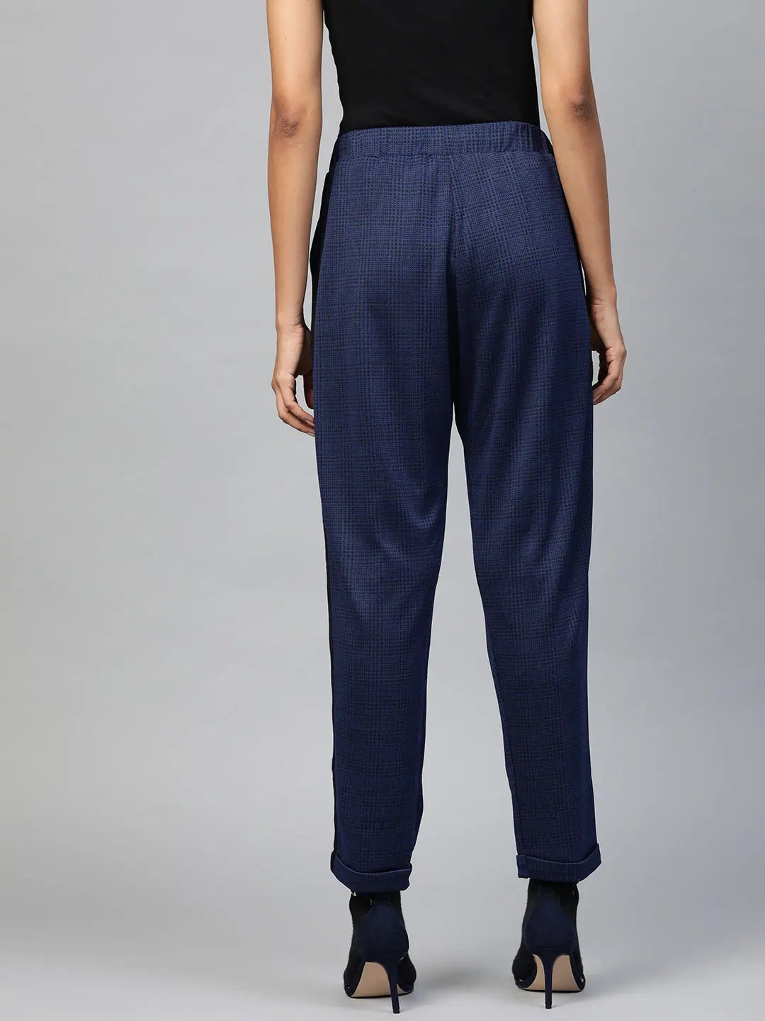 Navy Check Jacquard Pants - Women's Western Wear Outfits