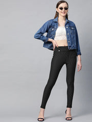 Black High Waist Show Elastic Striped Jeggings