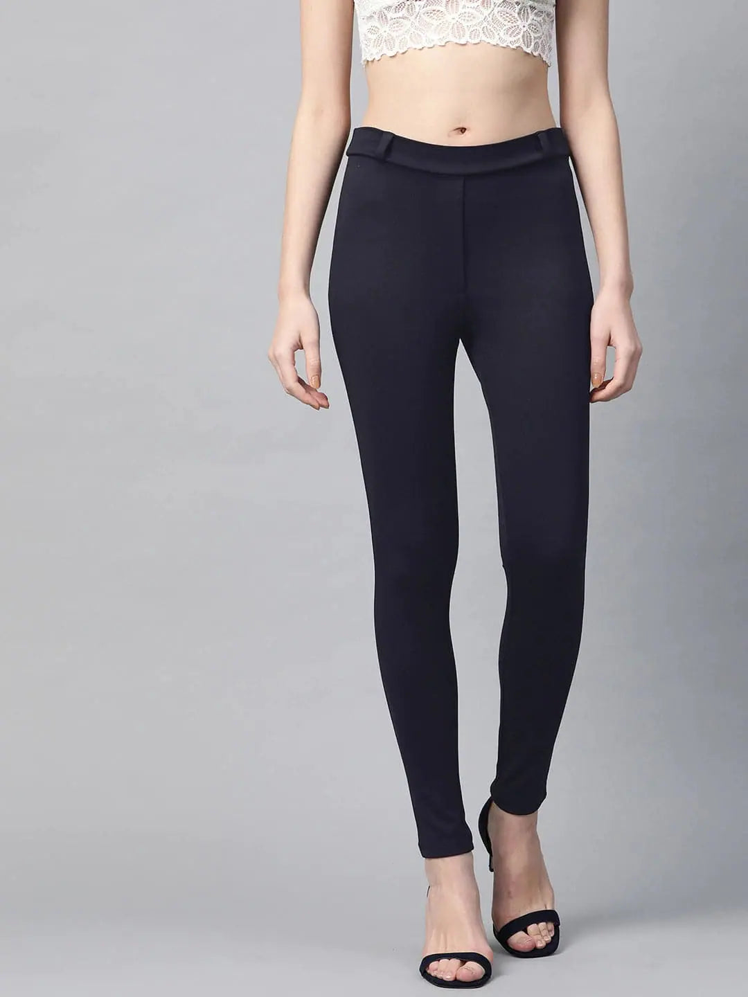 Navy Mock Fly Jeggings - Western Outfits for Women