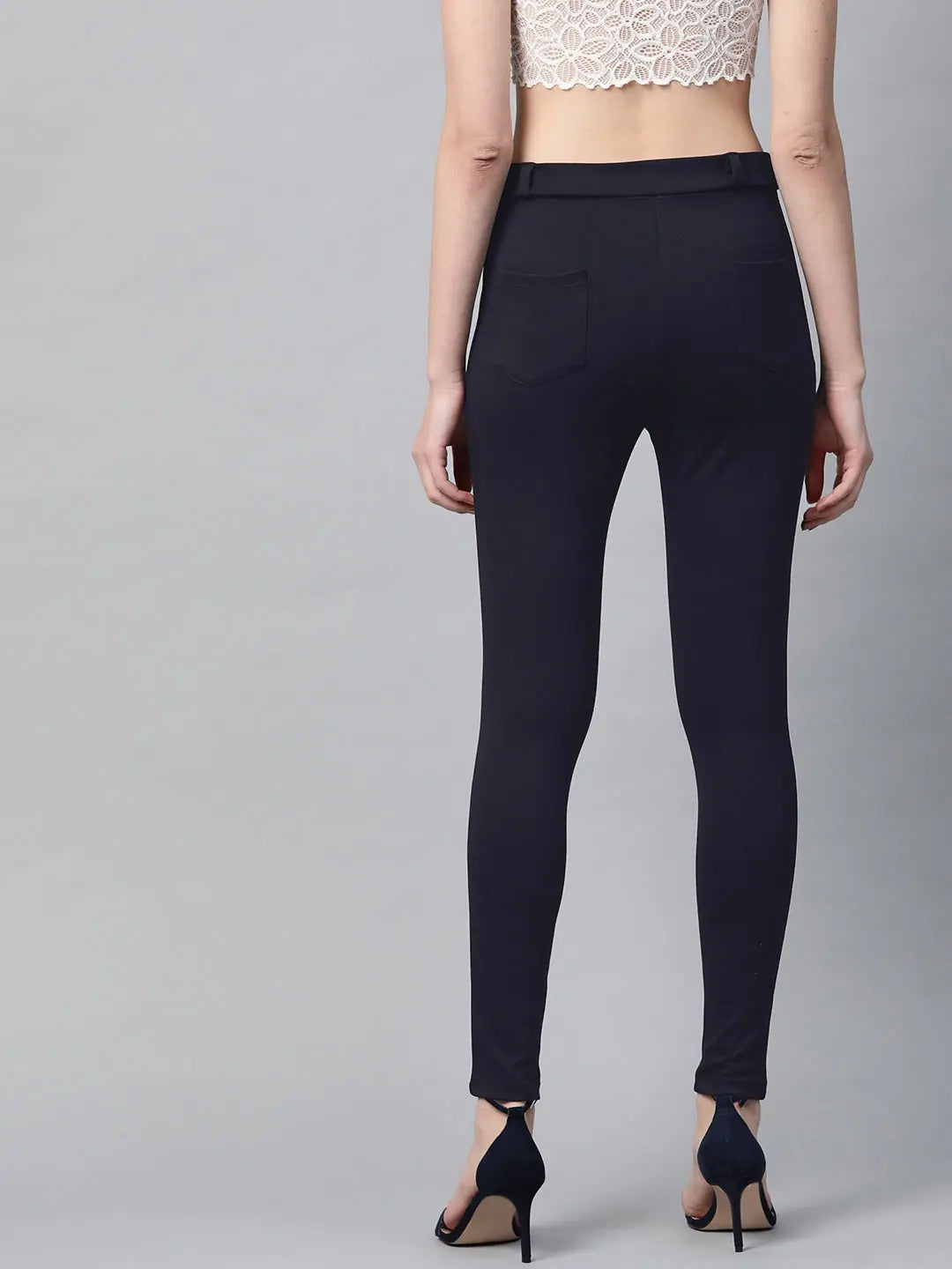 Navy Mock Fly Jeggings - Western Outfits for Women