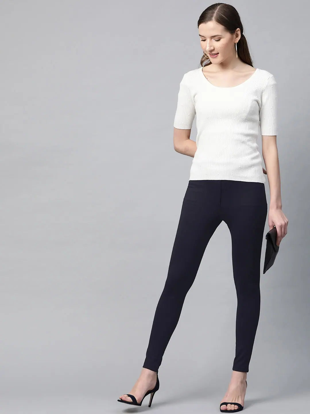 Navy Mock Fly Jeggings - Western Outfits for Women