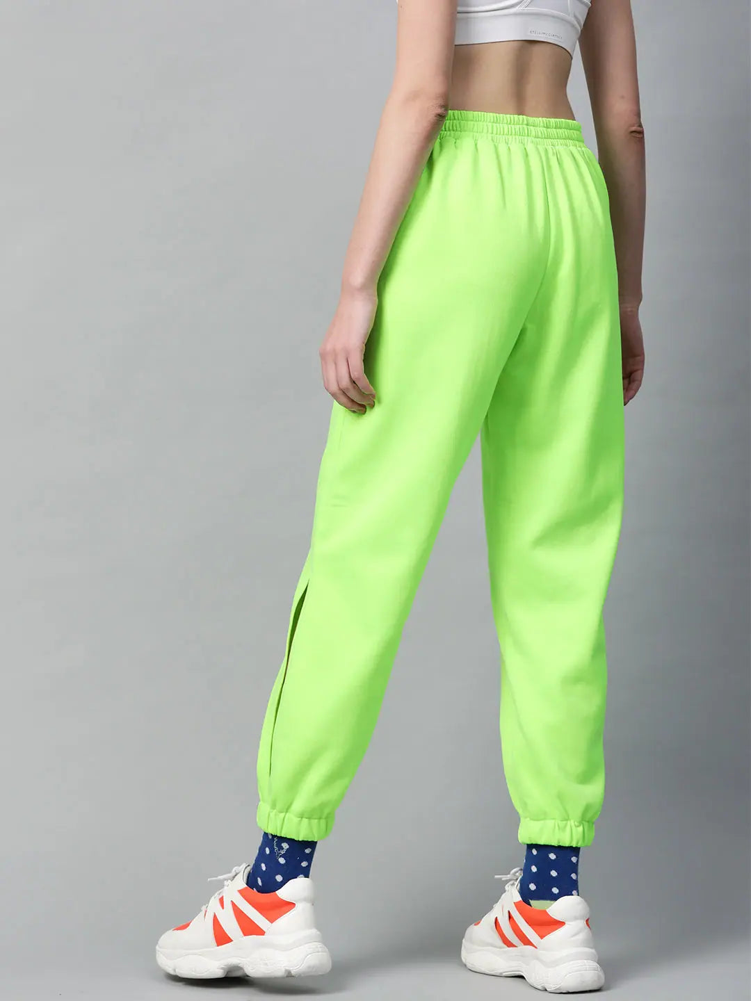 Neon Green Fleece Jogger Pants with Slits | Lehenga for Women
