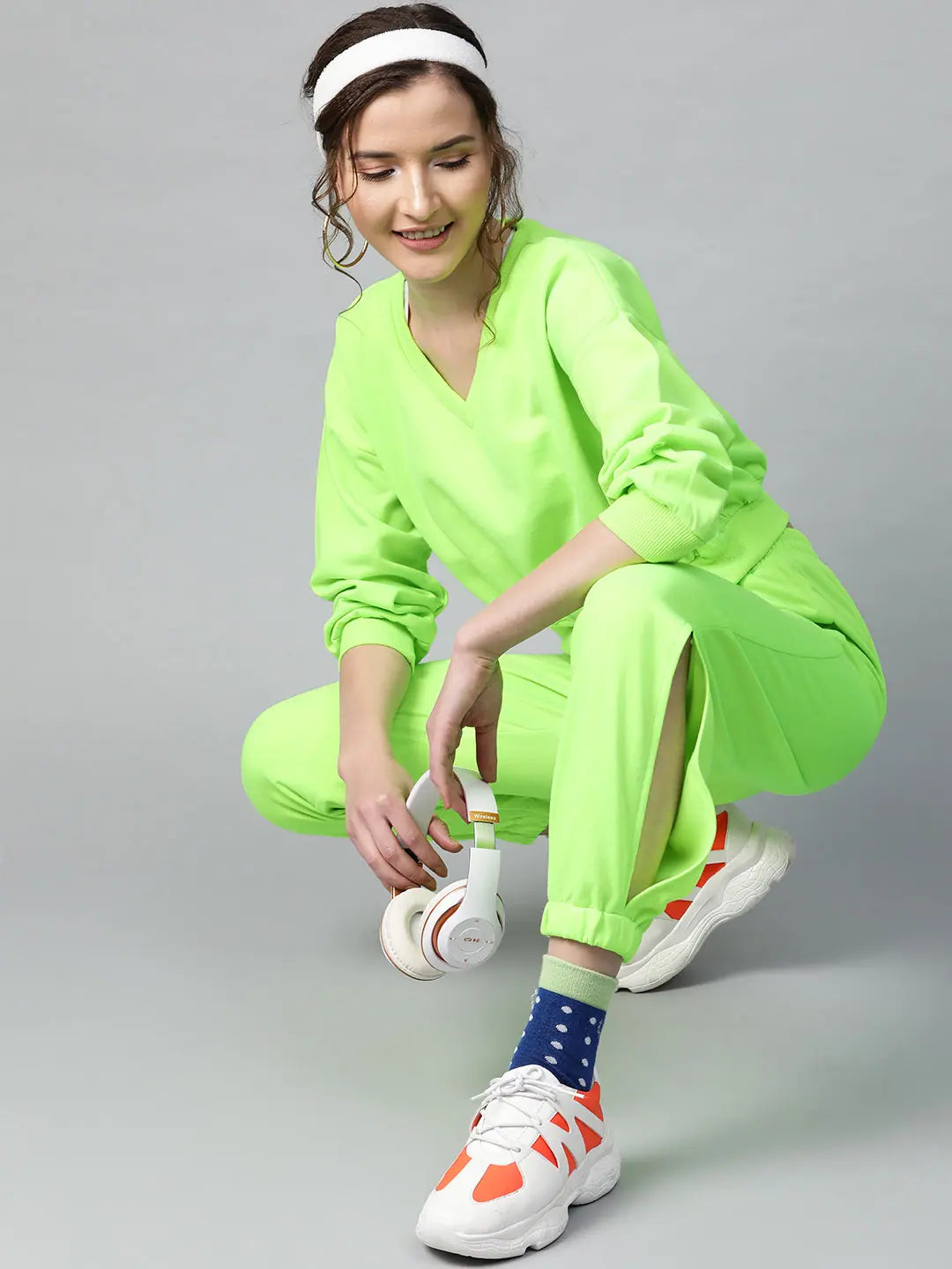 Neon Green Fleece Jogger Pants with Slits | Lehenga for Women