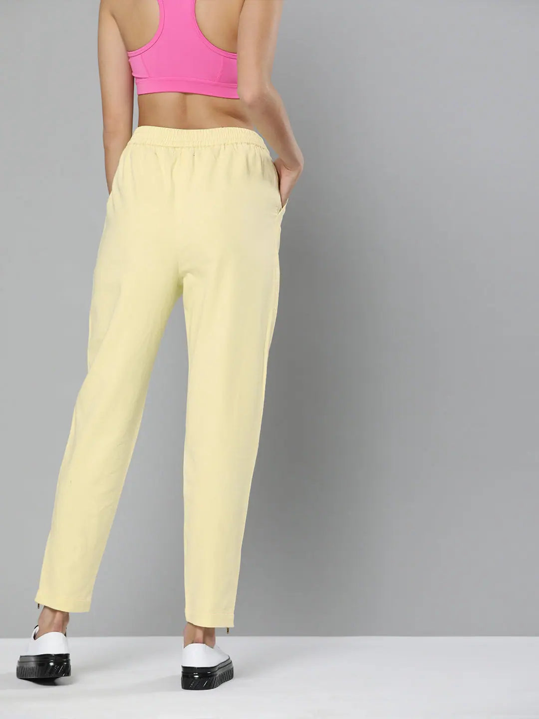 Yellow Cotton Joggers: Women's Side Zipper Ankle Length Pants