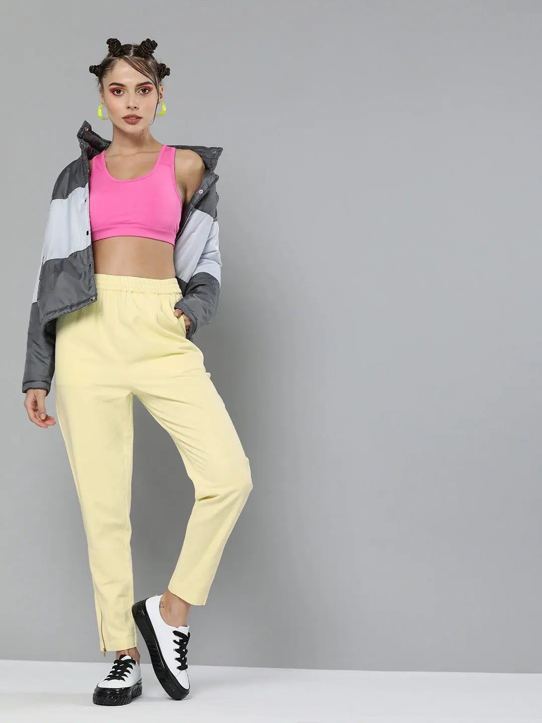 Yellow Cotton Joggers: Women's Side Zipper Ankle Length Pants