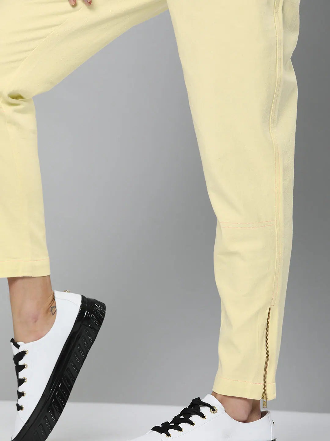 Yellow Cotton Joggers: Women's Side Zipper Ankle Length Pants