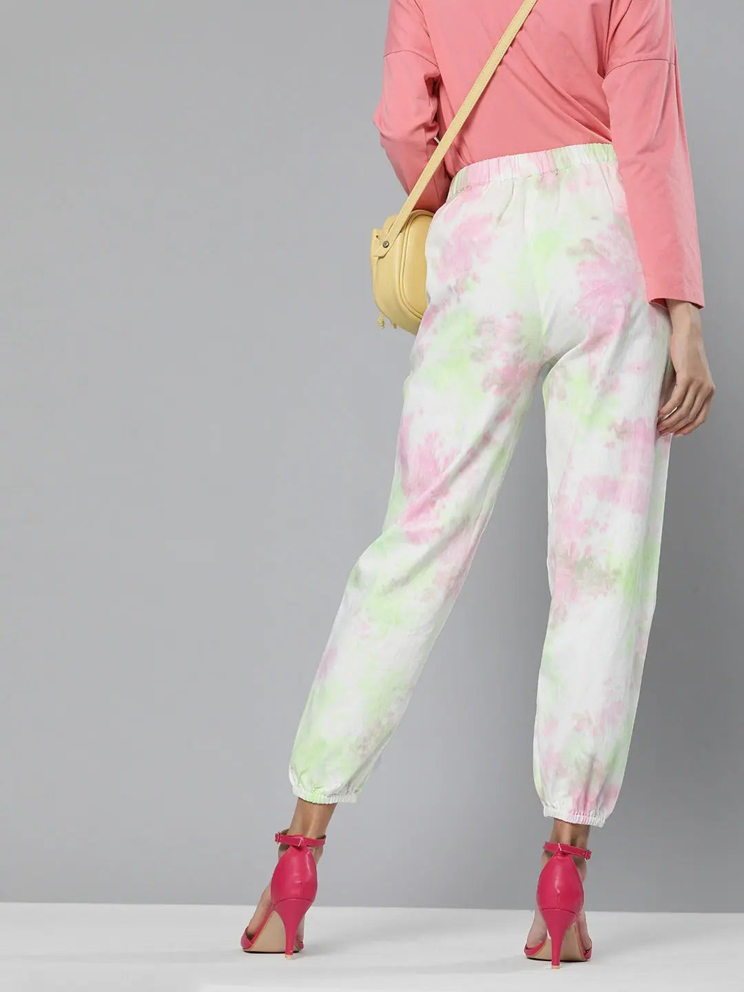 Tie-Dye Twill Joggers - Green & Pink Cotton Comfort Fit