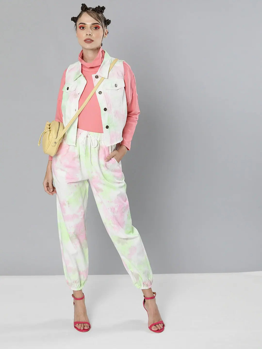 Tie-Dye Twill Joggers - Green & Pink Cotton Comfort Fit
