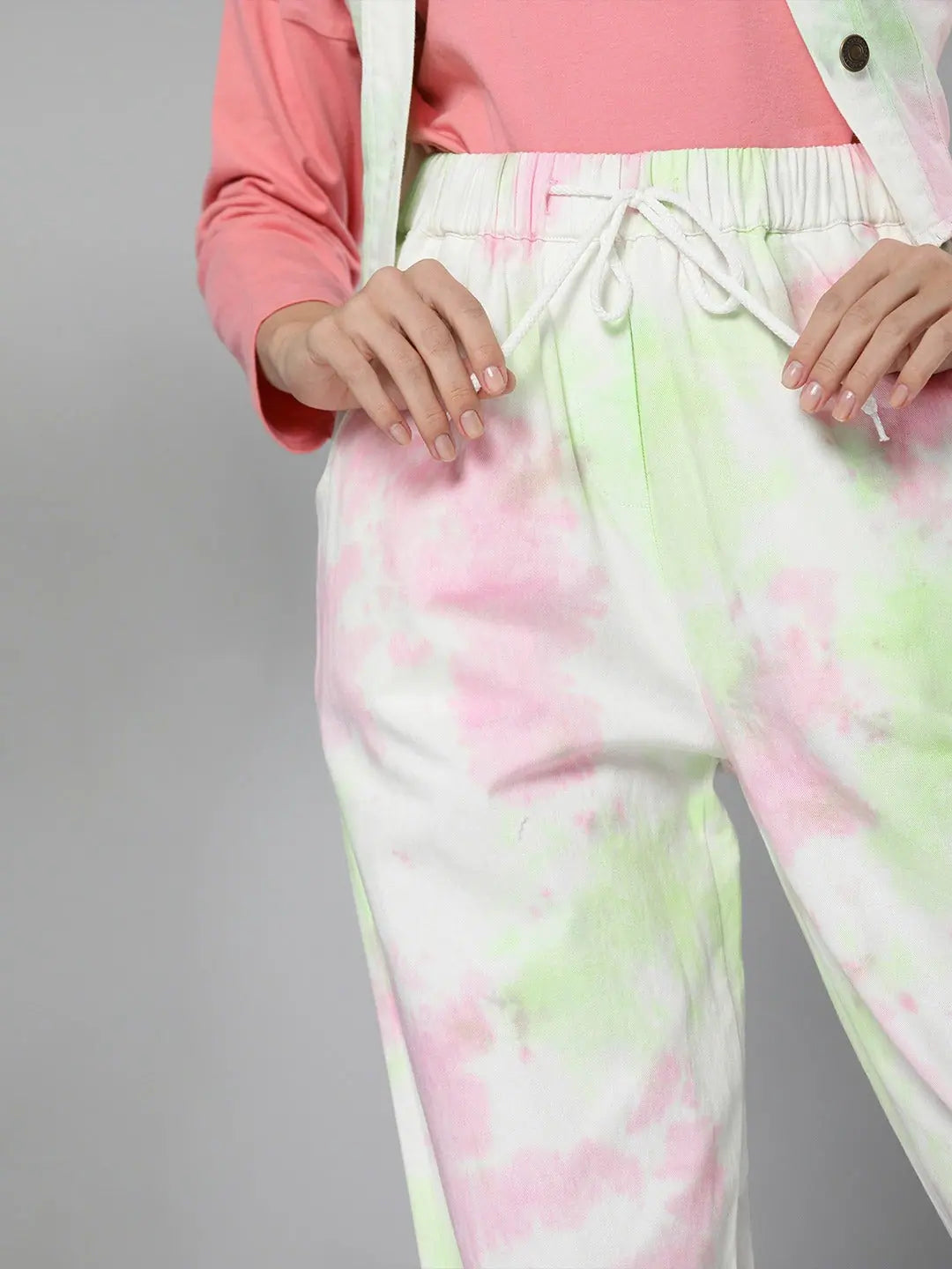 Tie-Dye Twill Joggers - Green & Pink Cotton Comfort Fit