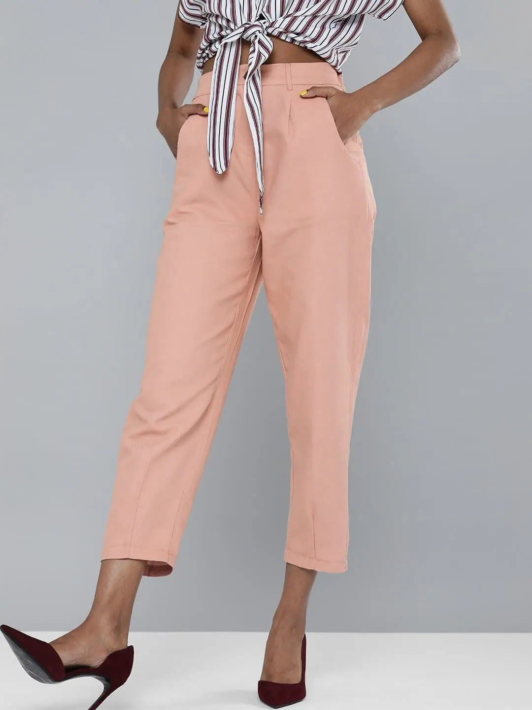 Dusty Pink Tapered Cotton Pants | Comfort Fit & Chic Style