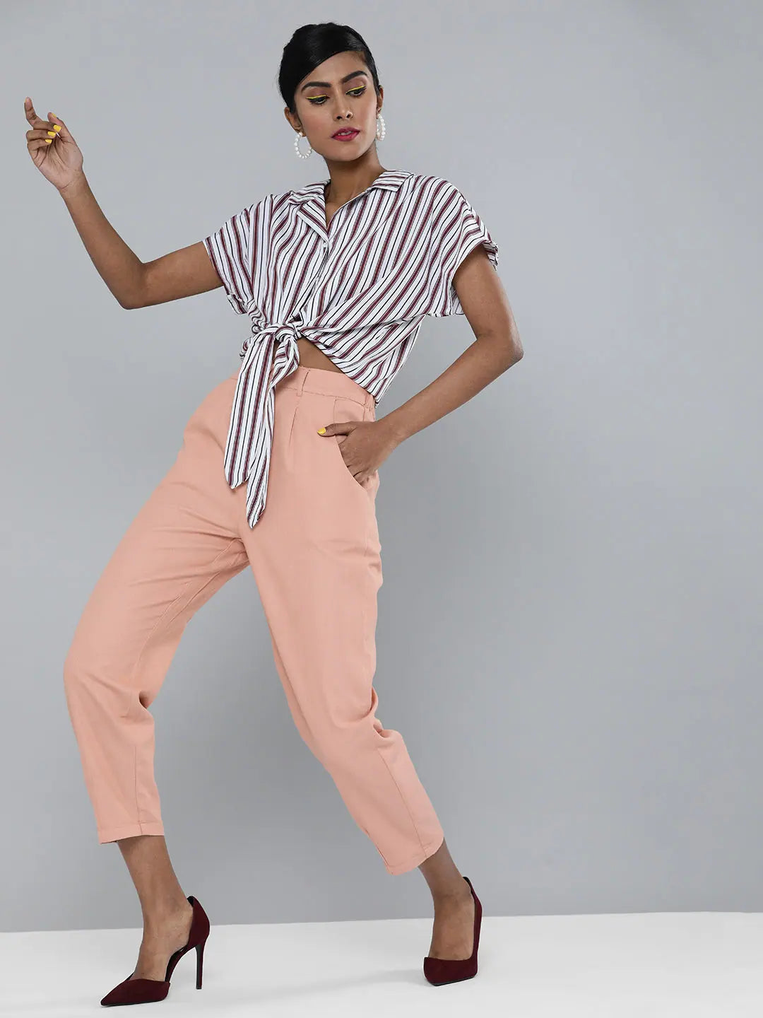 Dusty Pink Tapered Cotton Pants | Comfort Fit & Chic Style